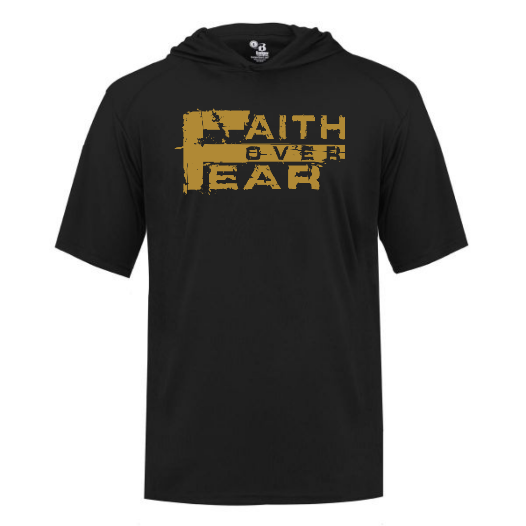 Men's Black/Old Gold Faith Over Fear Train-Dry Hooded Tee