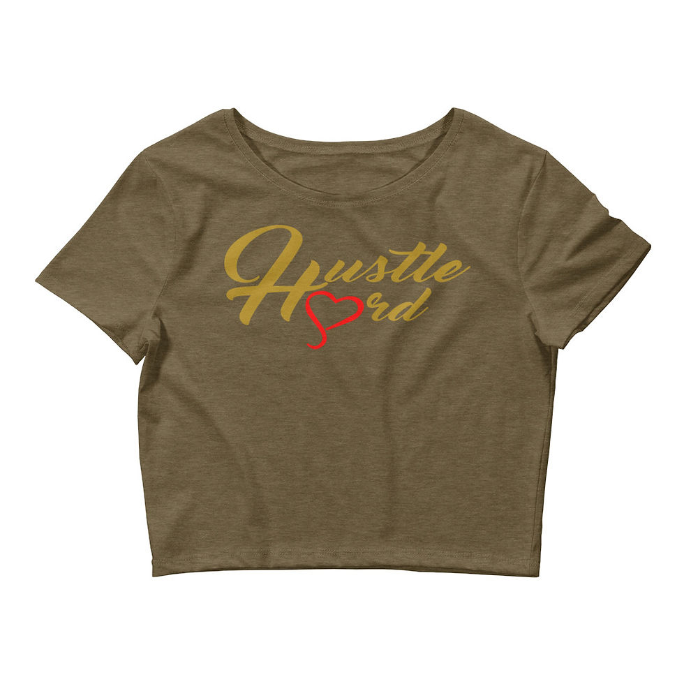 Thumbnail: Women’s Hustle Hard Heather Olive/Old Gold Crop Tee