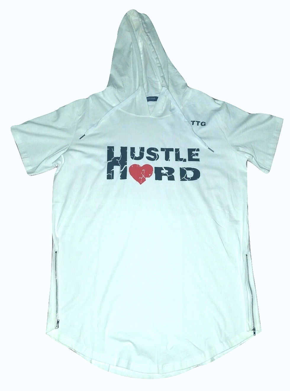 Men's Hustle Hard White/Black Short Sleeve Hoodied Shirt