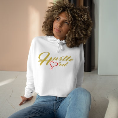 Women's Old Gold/ White Hustle Hard Crop Hoodie