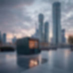 Eine kleine Imbissbude vor grossen Wolkenkratzern