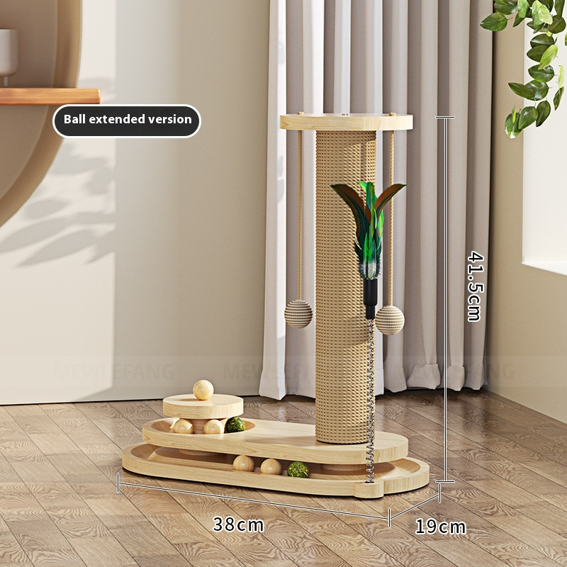 Miniature : Solid Wood Cat Scratching Post & Toy Set