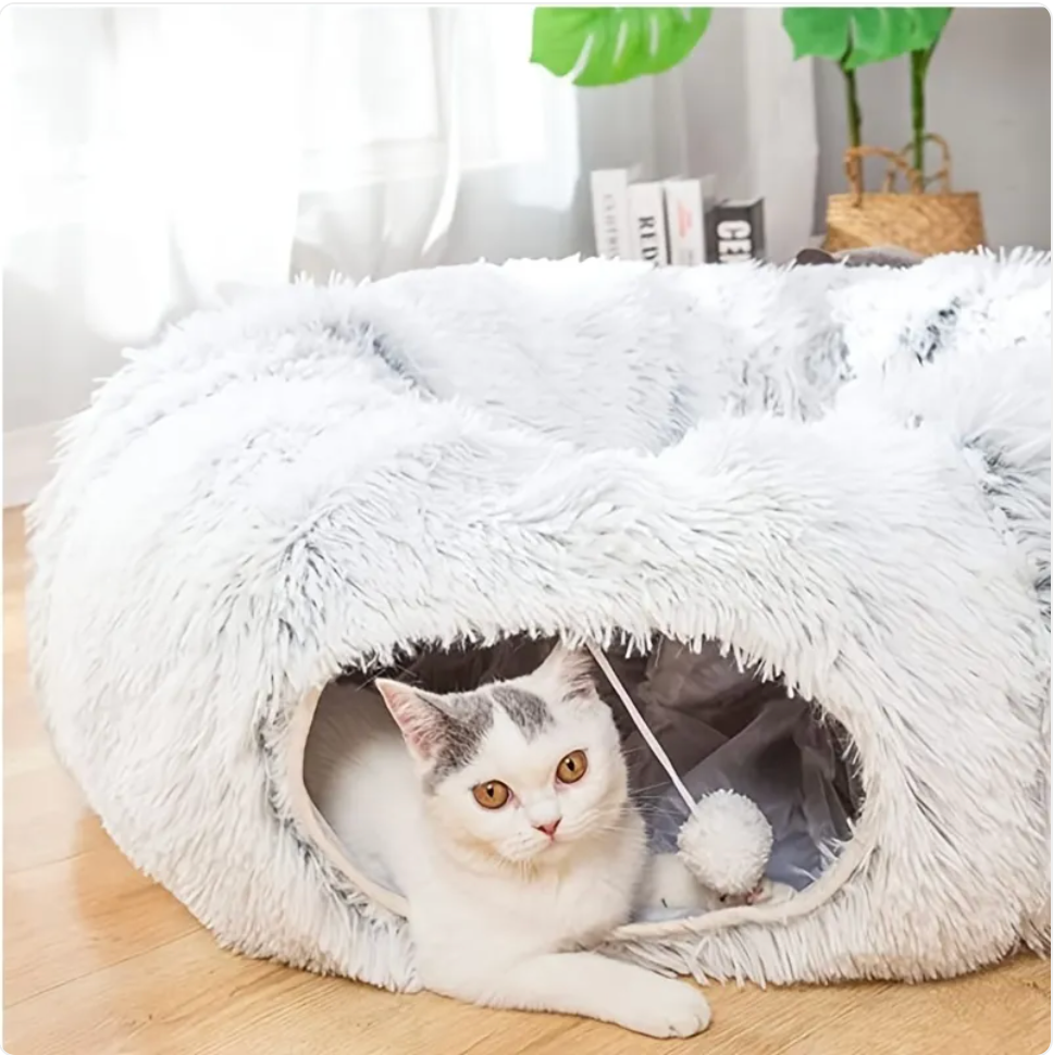 Миниатюра: Cozy Plush Cat Tunnel and Nest - Foldable Winter Pet Kennel