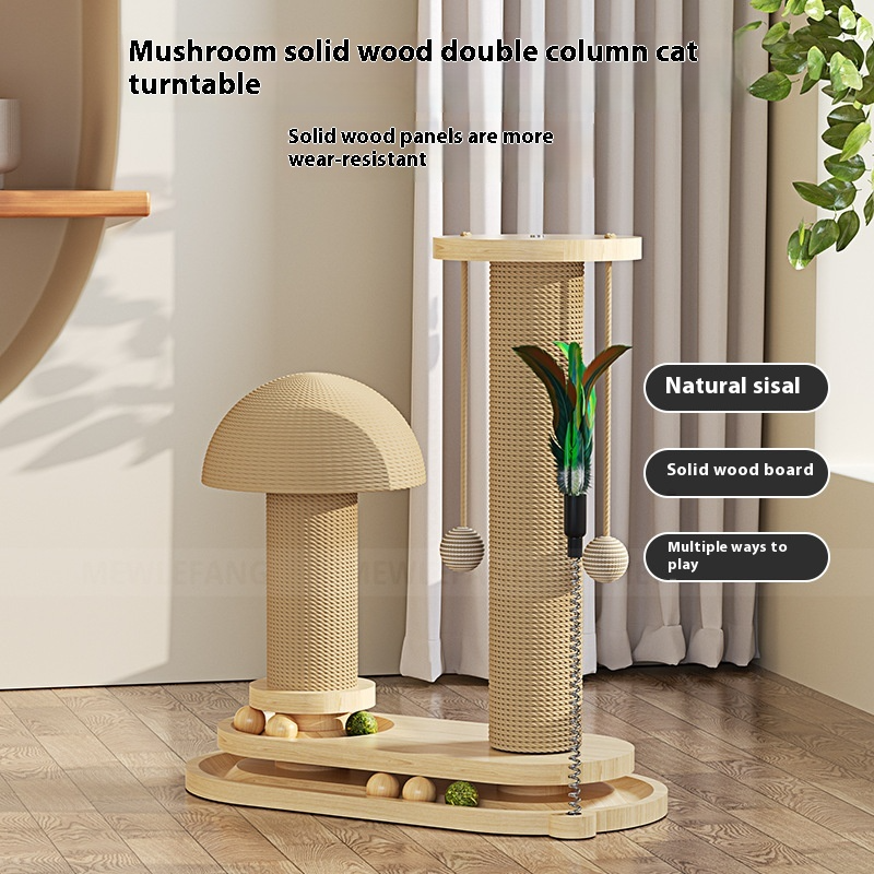 Miniature : Solid Wood Cat Scratching Post & Toy Set