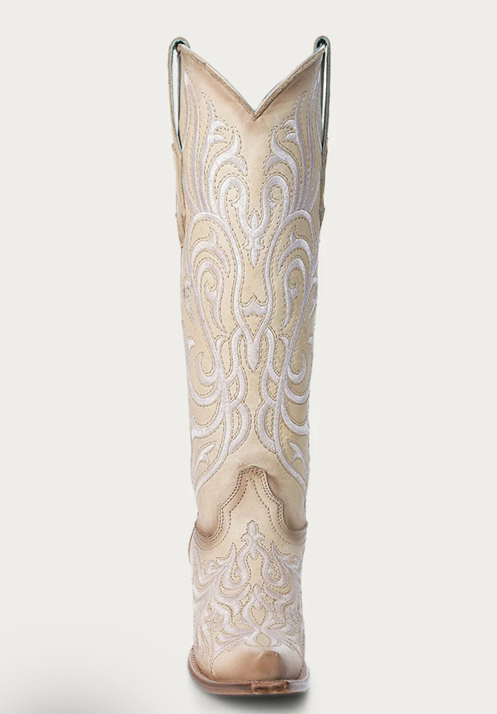 Thumbnail: SIZE 9 Z5309 - WOMEN'S WHITE EMBROIDERY STRAW TALL TOP SNIP TOE COWBOY BOOT