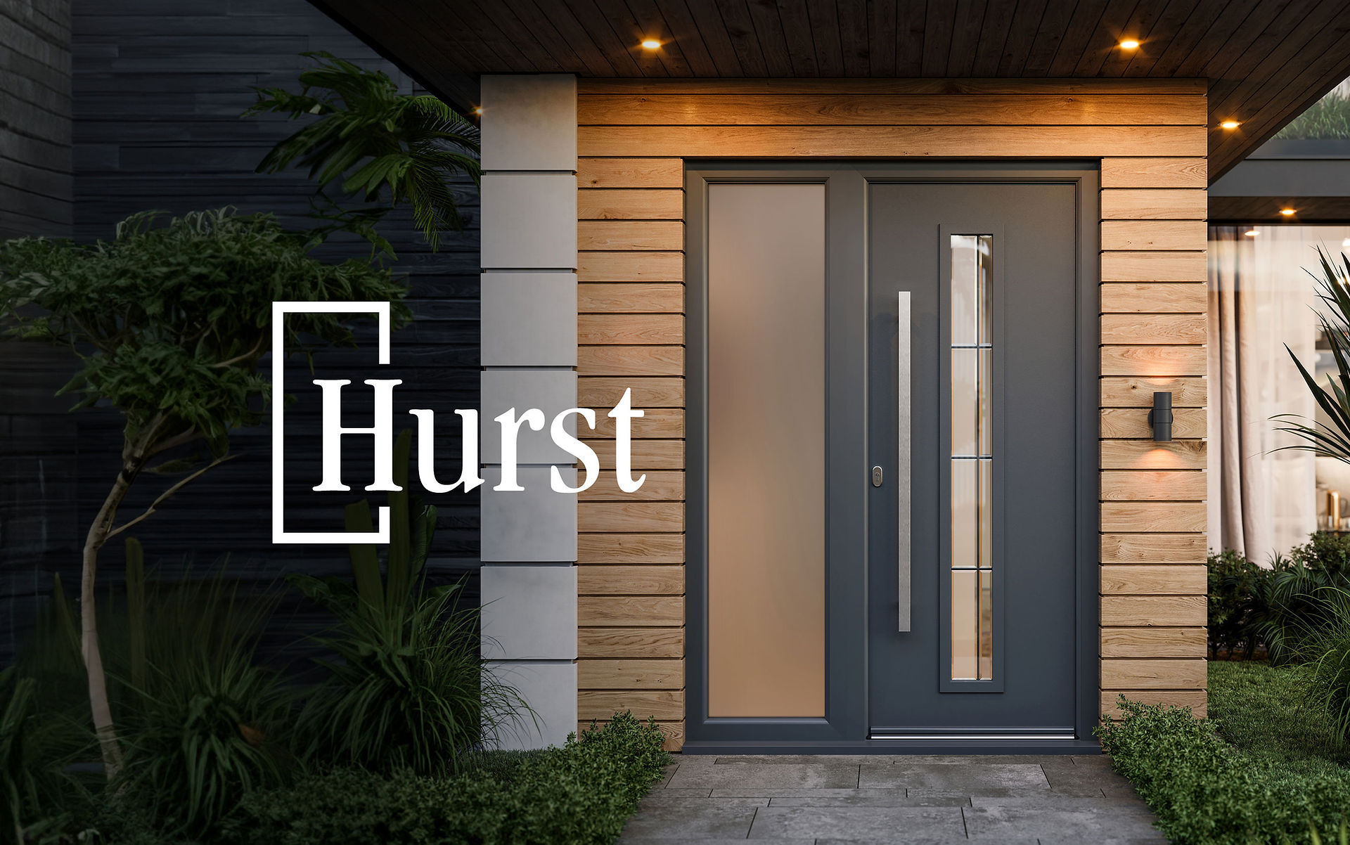 A modern front door of a stylish timer clad house