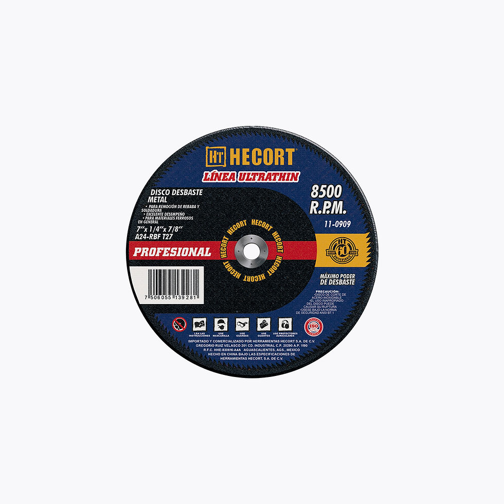 Miniatura: Disco de desbaste Hecort 7 pulgadas tipo 27 1/4 x 7/8 para metal, 8,500 RPM, uso profesional para desbaste y remoción de mate