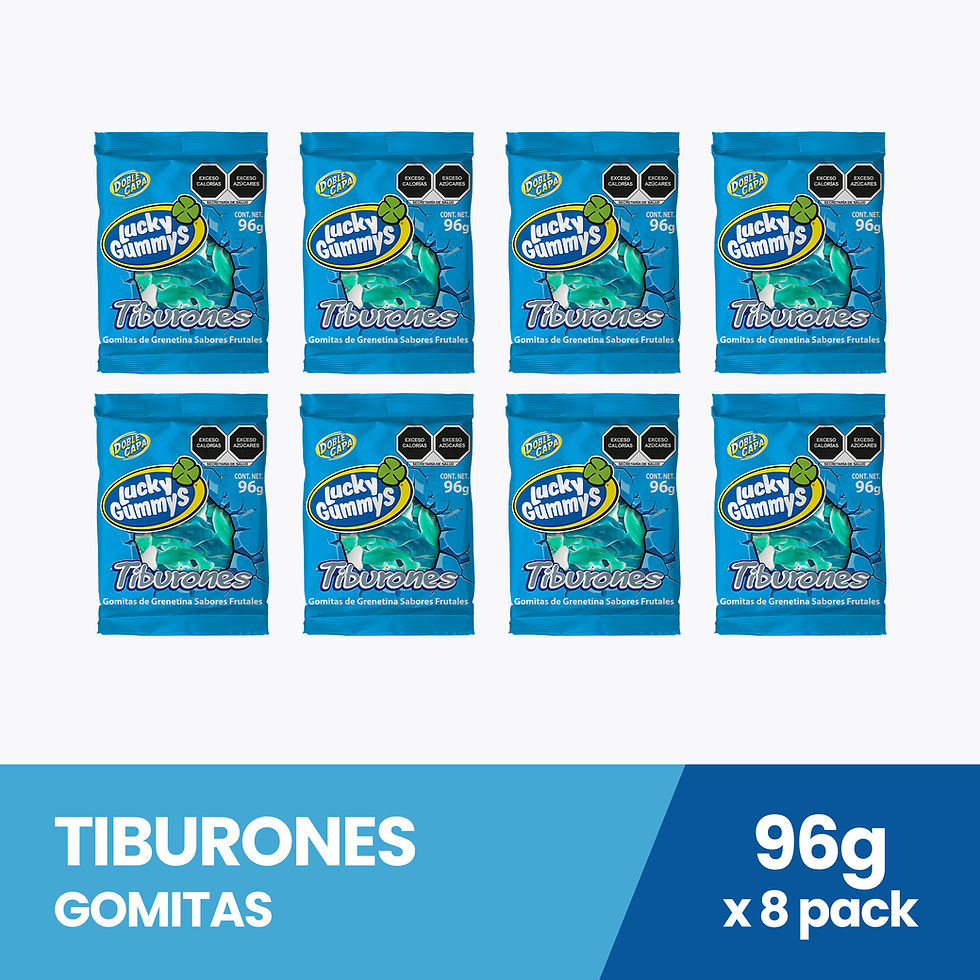 Miniatura: Empaque de gomitas tiburones Lucky Gummys sabores frutales 96 g - 8 pack