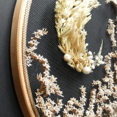 Side view of dried flowers forming a moonlight scene