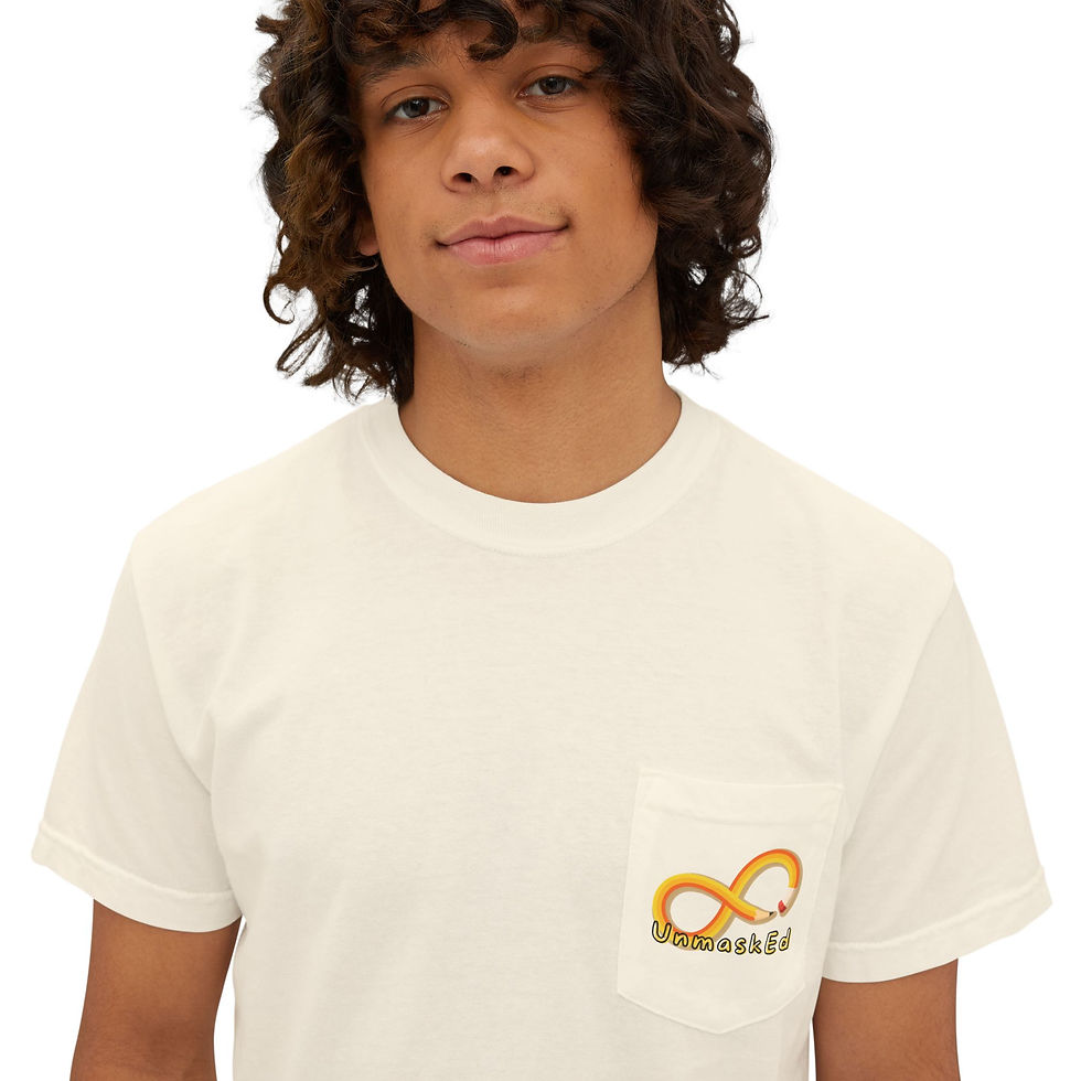 Thumbnail: Sand colored pocket t-shirt with UnmaskEd logo on pocket.