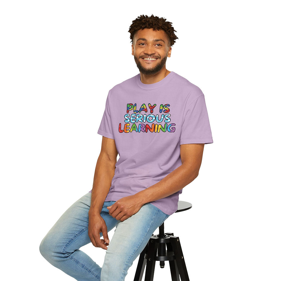 Thumbnail: T-shirt that says "Play is Serious Learning" | light purple