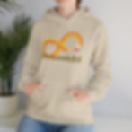 A sand colored hooded sweatshirt featuring the UnmaskEd Logo.