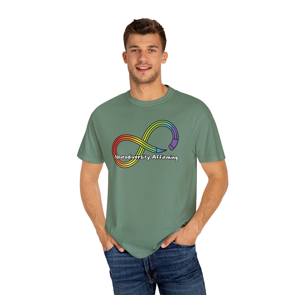 Thumbnail: Rainbow gradient colored infinity symbol with text that says "Neurodiversity Affirming" |  green