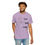 Thumbnail: T-shirt with a line drawing odd a relaxed looking child stimming by listening to music, using a tangle fidget, and moving. The shirt has text that says "Let Kids Stim" | color: orchid