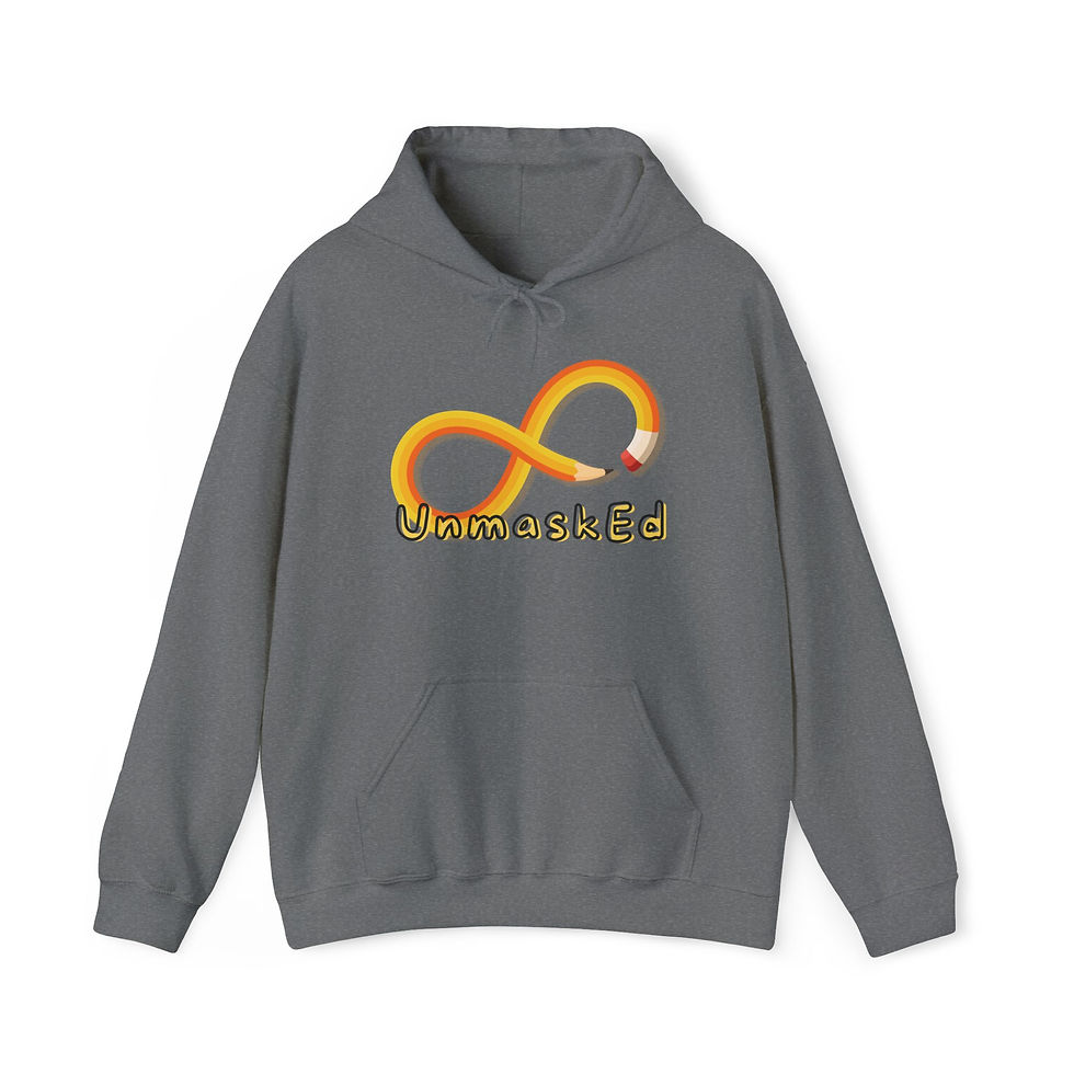 Thumbnail: A graphite gray hooded sweatshirt featuring the UnmaskEd Logo.