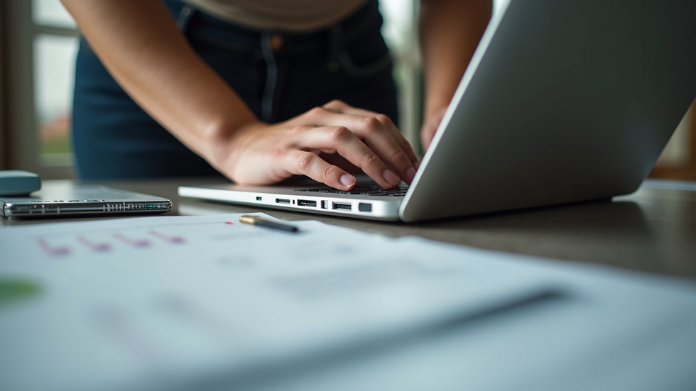 Eye-level view of a person using a laptop to create a CV