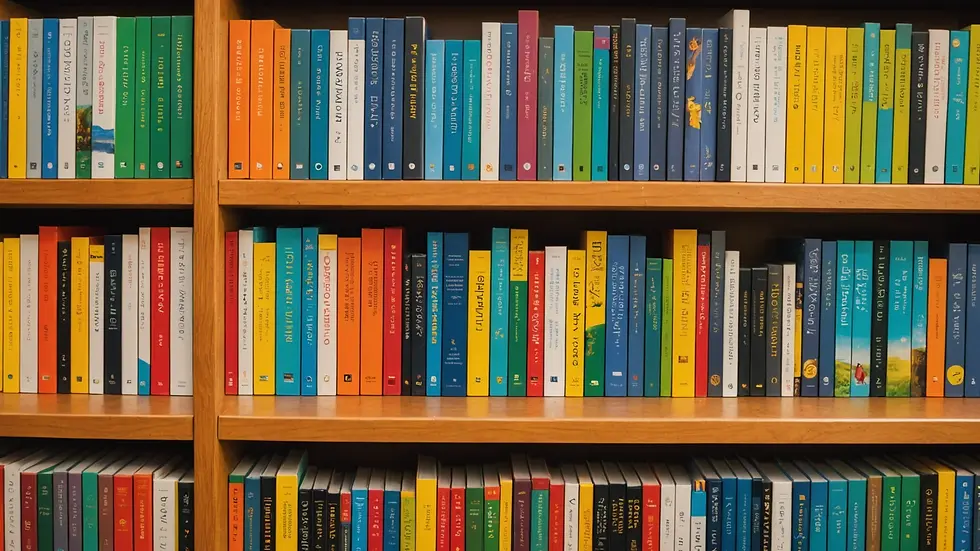 Close-up view of a library bookshelf filled with colorful children’s books