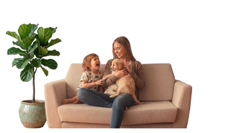 Filho e mãe felizes