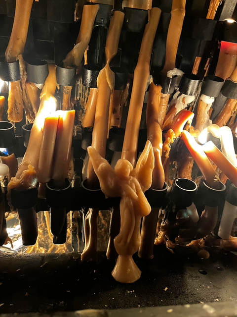 Altar area inside the Sanctuary of Fátima prepared for devotional offerings