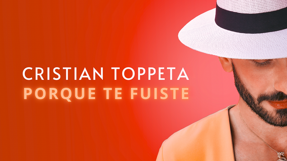 Foto de portada de Cristian Toppeta del sencillo "Porque Te Fuiste" con fondo rojo anaranjado.
