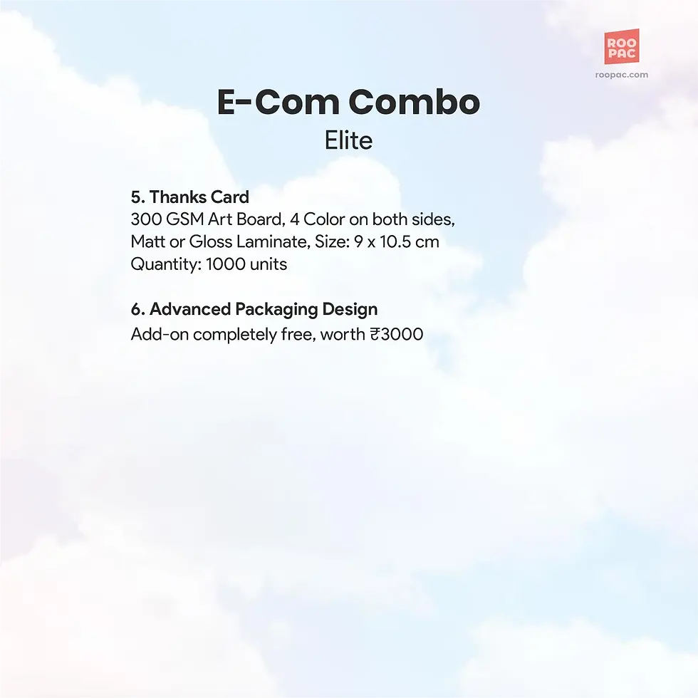 Thumbnail: Elite Ecom Combo featuring hangtags, kraft mailer boxes, stickers, and tissue papers.