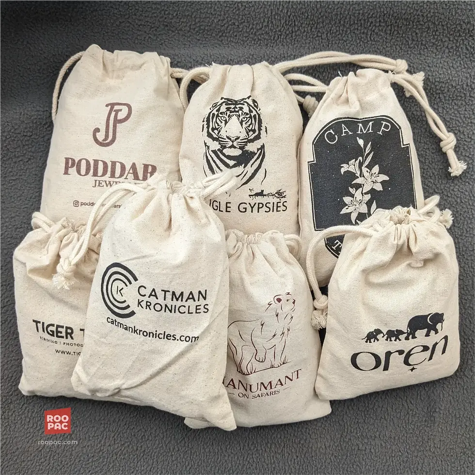 Thumbnail: Small Cotton Drawstring Pouch designed for jewellery, gifting, and travel organisation.