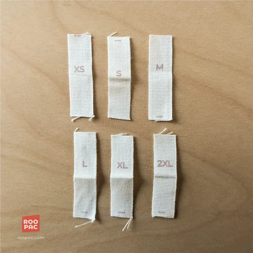 Thumbnail: Assorted custom size labels for clothing in white cotton