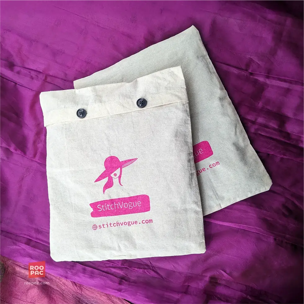 Thumbnail: Premium Artisan Cotton Sac used as a wardrobe organizer bag for neatly storing sarees and garments.