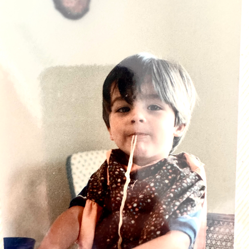 Two year old Matt eating spaghetti