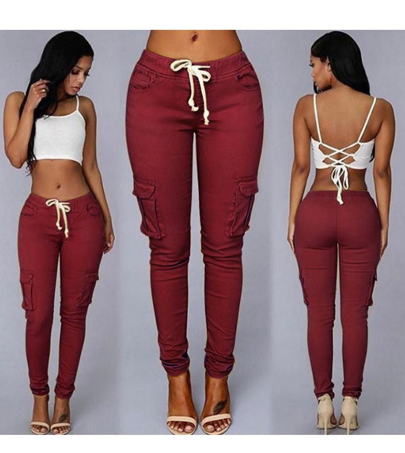 Thumbnail: Women Plain Color Unique Pocket Design Drawstring Casual Pants