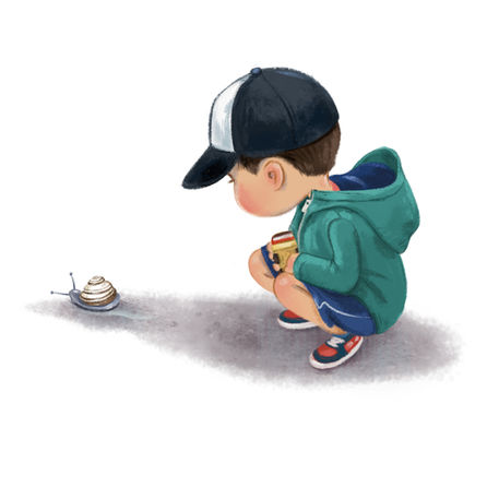 Illustration of a small boy and snail.