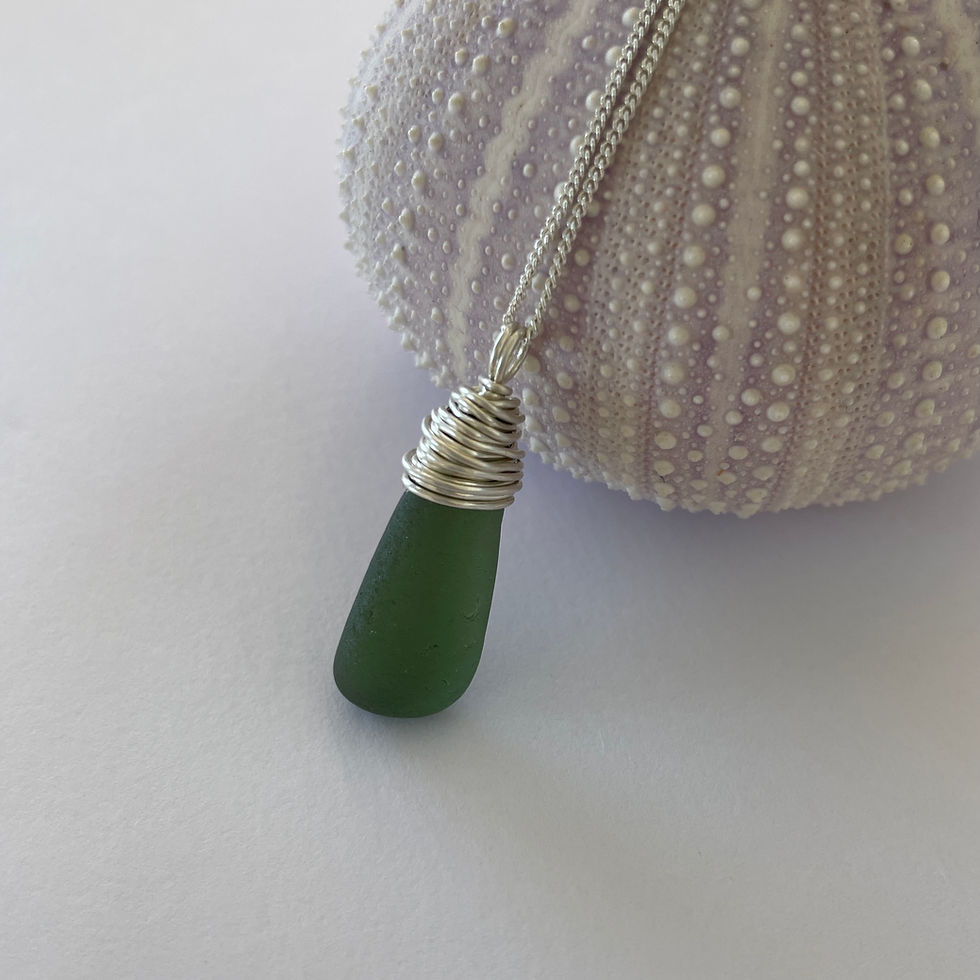 Thumbnail: Rich Green Wire Wrapped Sea Glass Pendant A