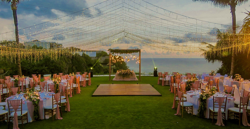 Clifftop wedding reception in Bali at sunset