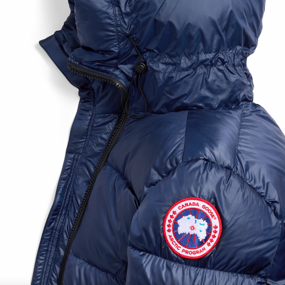 Canada Goose Crofton Puffer Jacket disc logo closeup shot