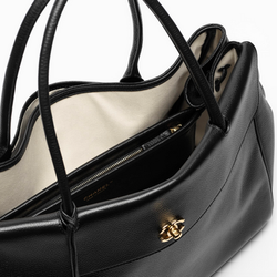 Chanel Large Tote in Grained Calfskin gold tone metal product compartment detail view
