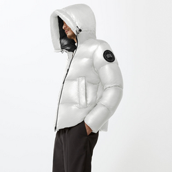 Canada Goose Crofton Black Label Puffer Jacket side view with hood