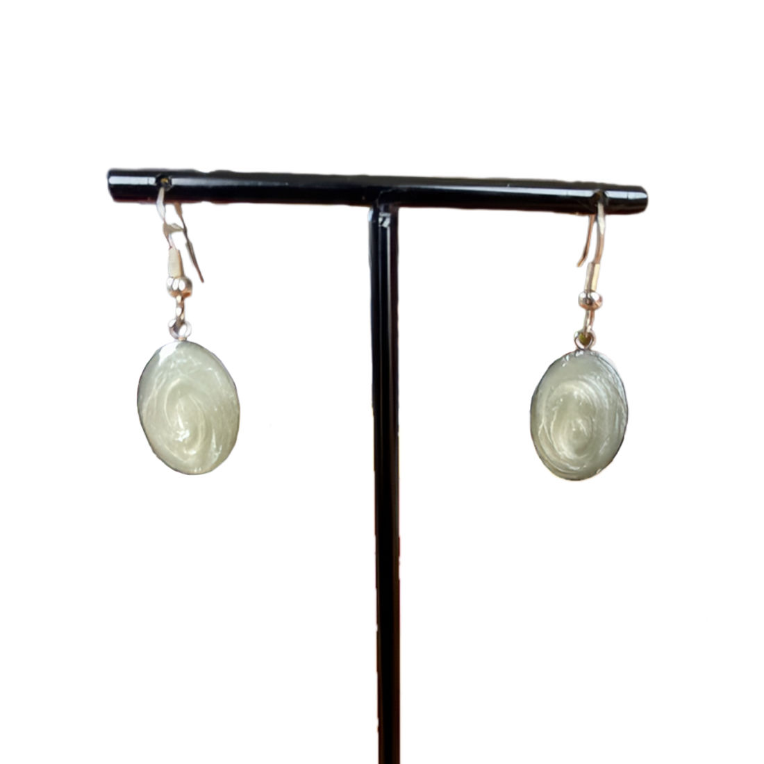 Aged White Oval Silver Drops