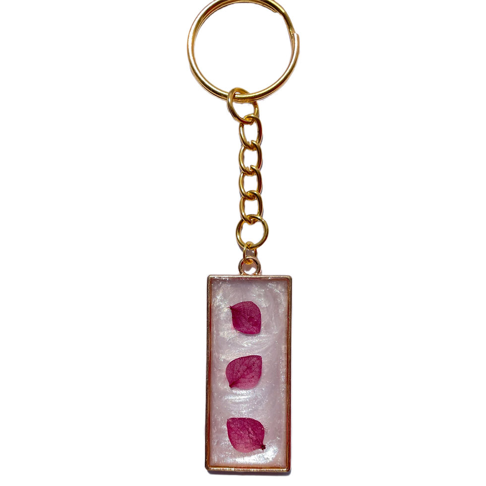 Pink Petals In A White Rectangle Keyring