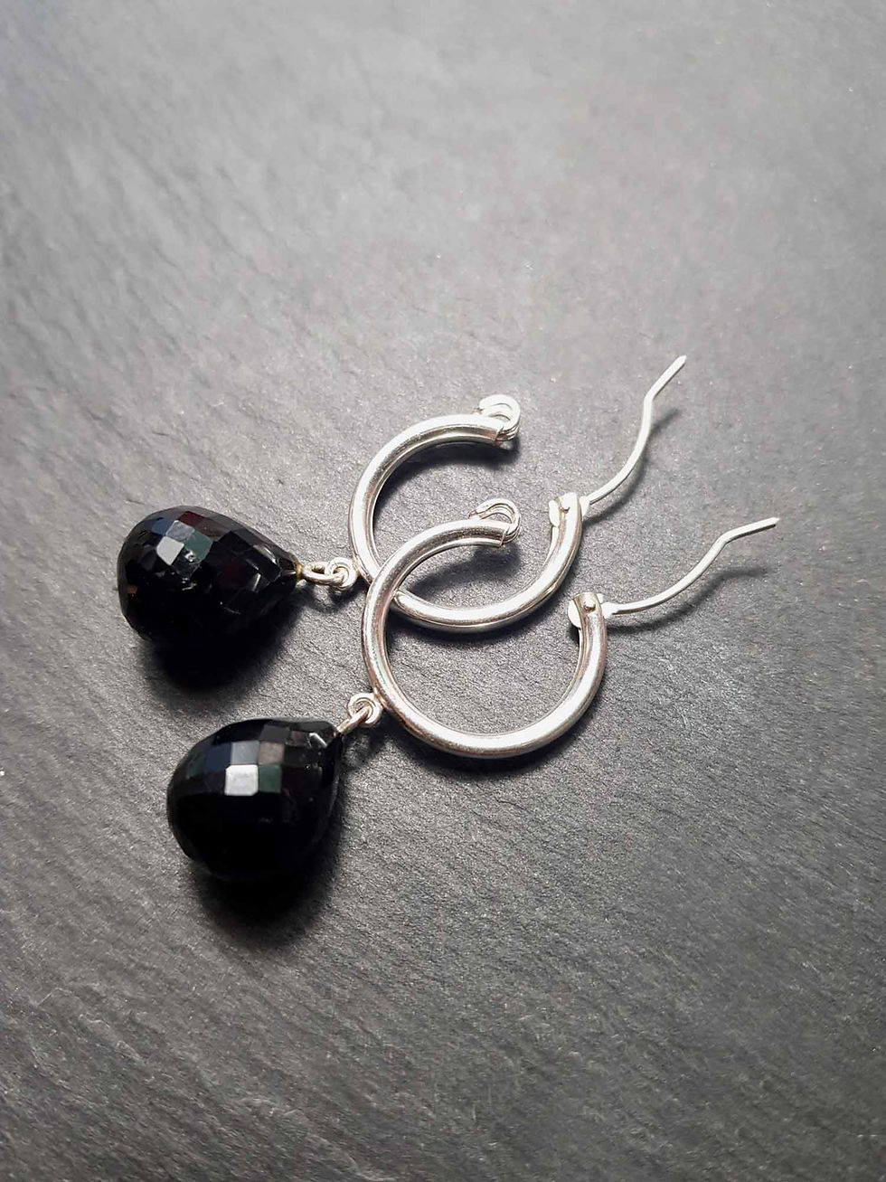 Miniature : Créoles ARGENT 925 et gouttes LABRADORITE ou ONYX AU CHOIX -3619