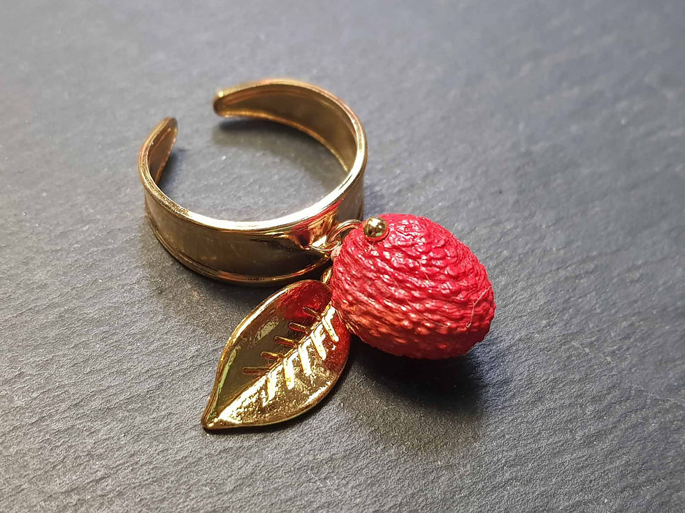 Miniature : Bague ajustable PLAQUÉ OR 3 microns goyaviers ou letchi AU CHOIX - 3313A