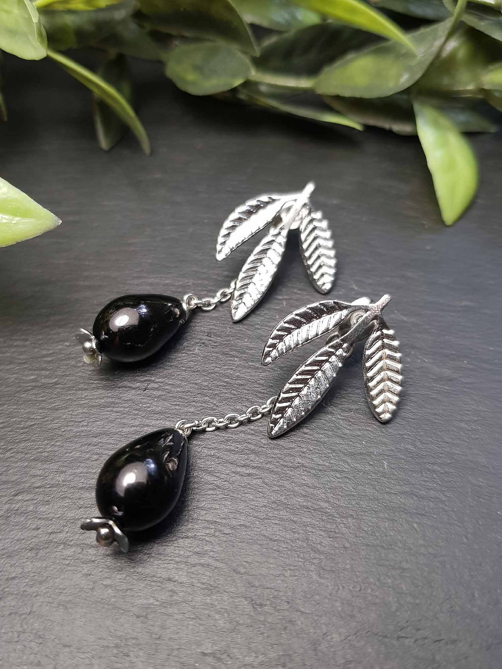 Miniature : Boucles originales "Les olivines", vert/noir AU CHOIX - 3438