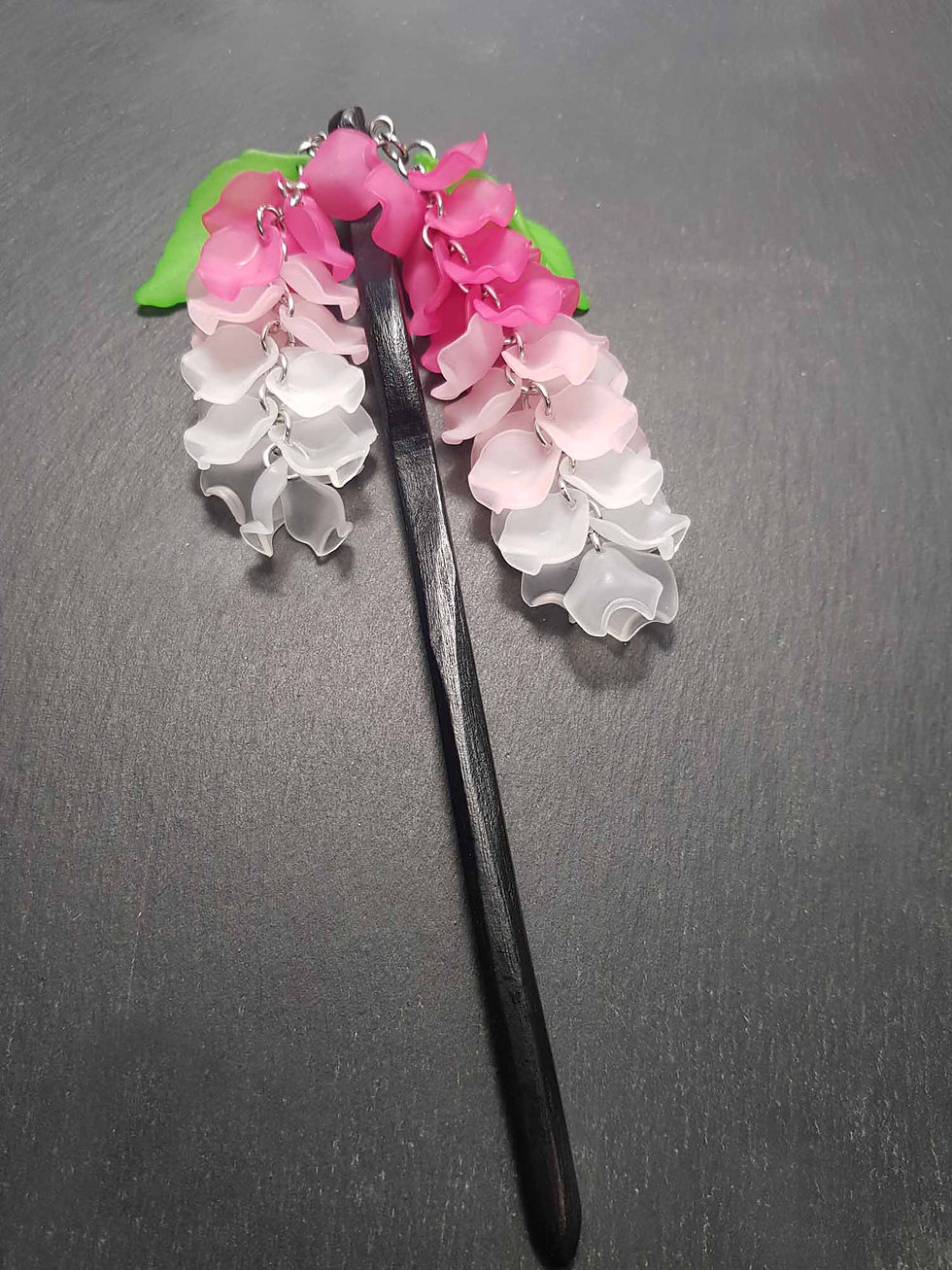 Miniature : Pique à cheveux en bois "Bougainvilliers" rose ou fuchsia - 2989