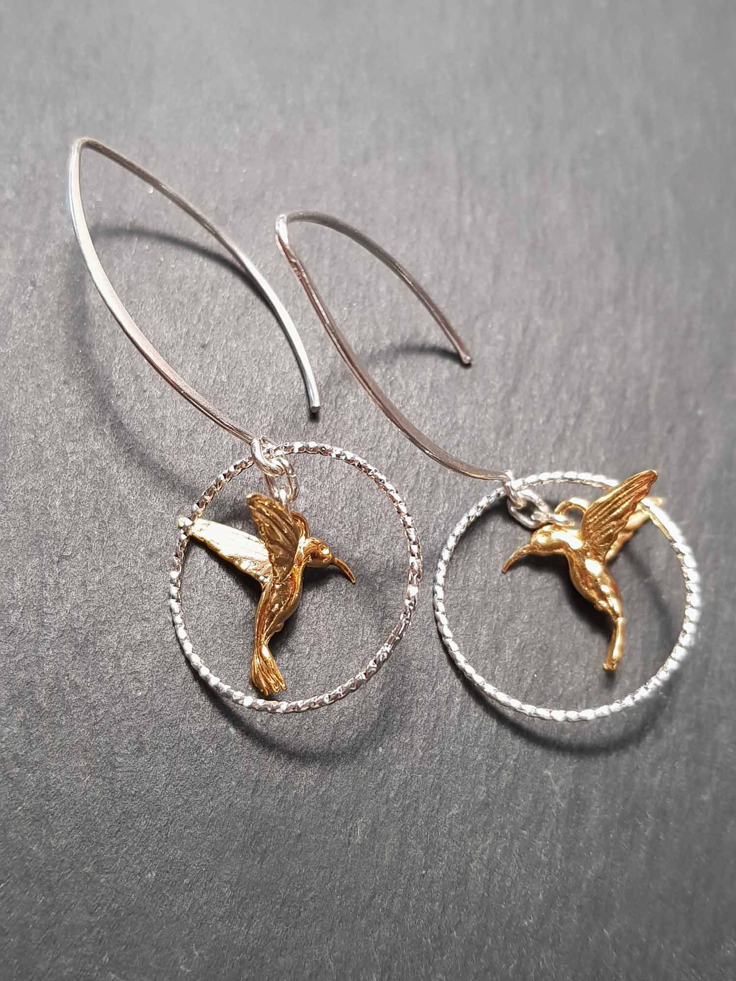 Longues boucles colibris et anneaux 100% arg925 - 2702