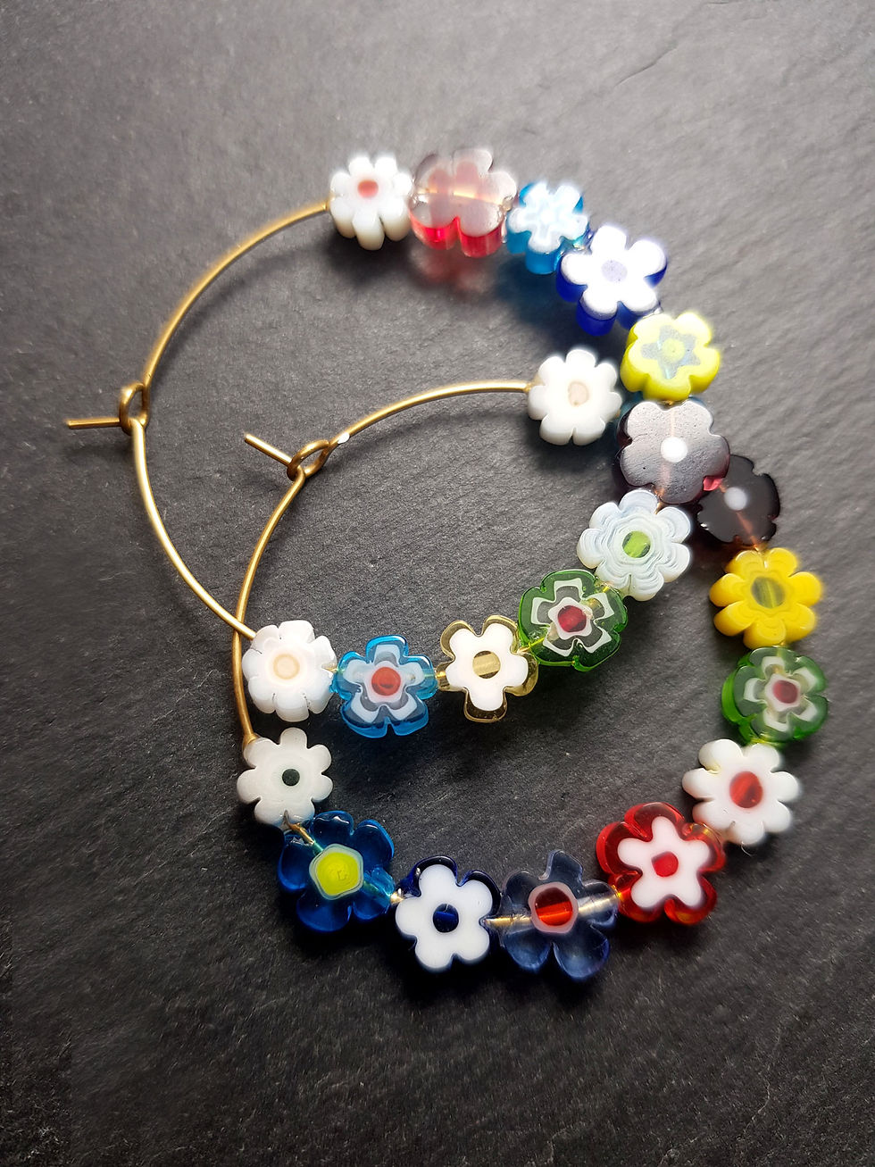 Miniature : Créoles fils acier inox doré et perle milles fleurs – 3611
