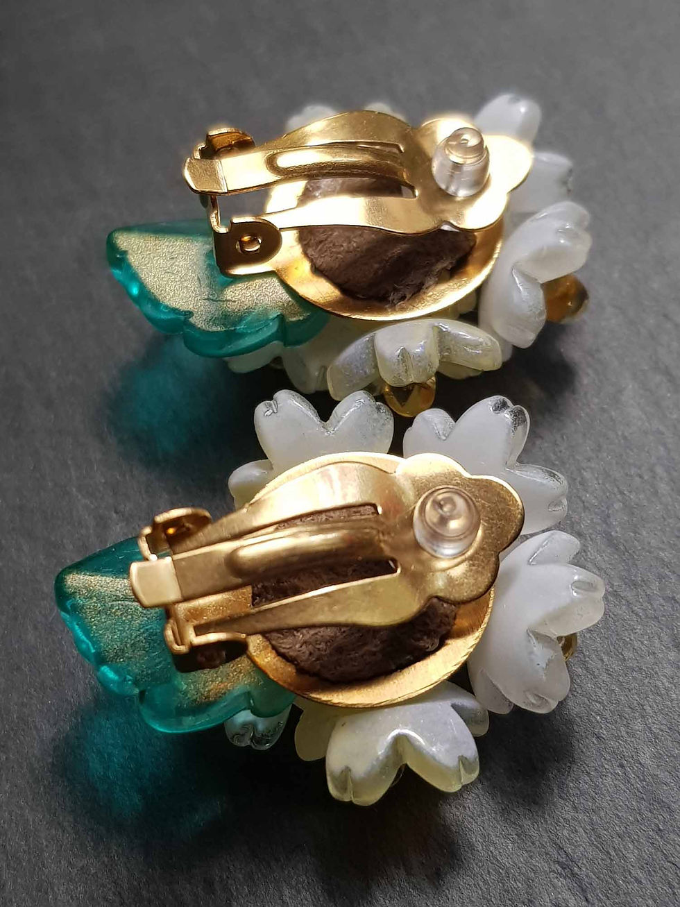 Miniature : Parure IMPOSANTE SAUTOIR et BOUCLES CLIPS fleurs - 3645P