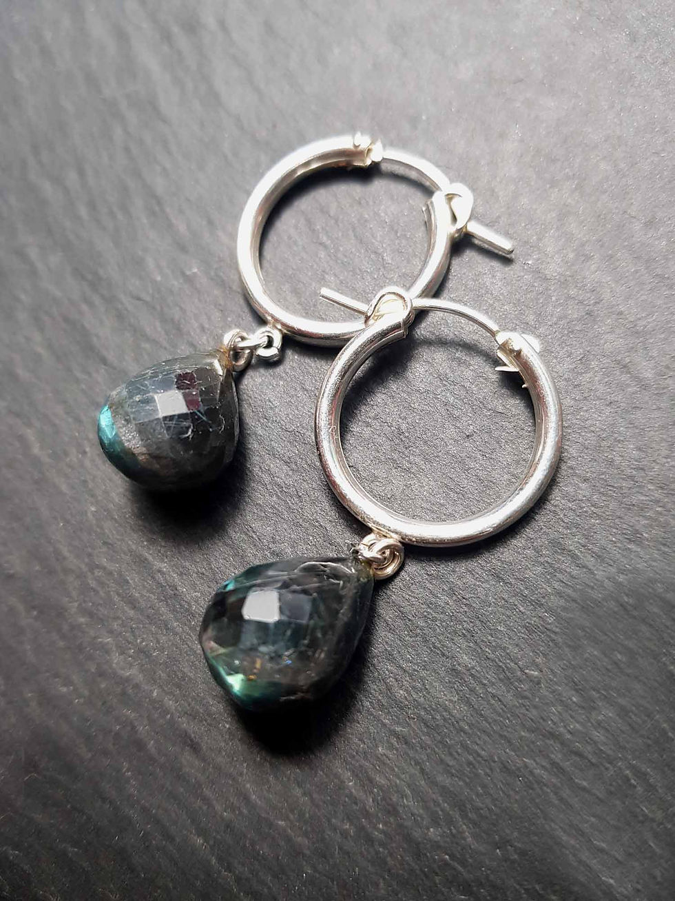 Miniature : Créoles ARGENT 925 et gouttes LABRADORITE ou ONYX AU CHOIX -3619