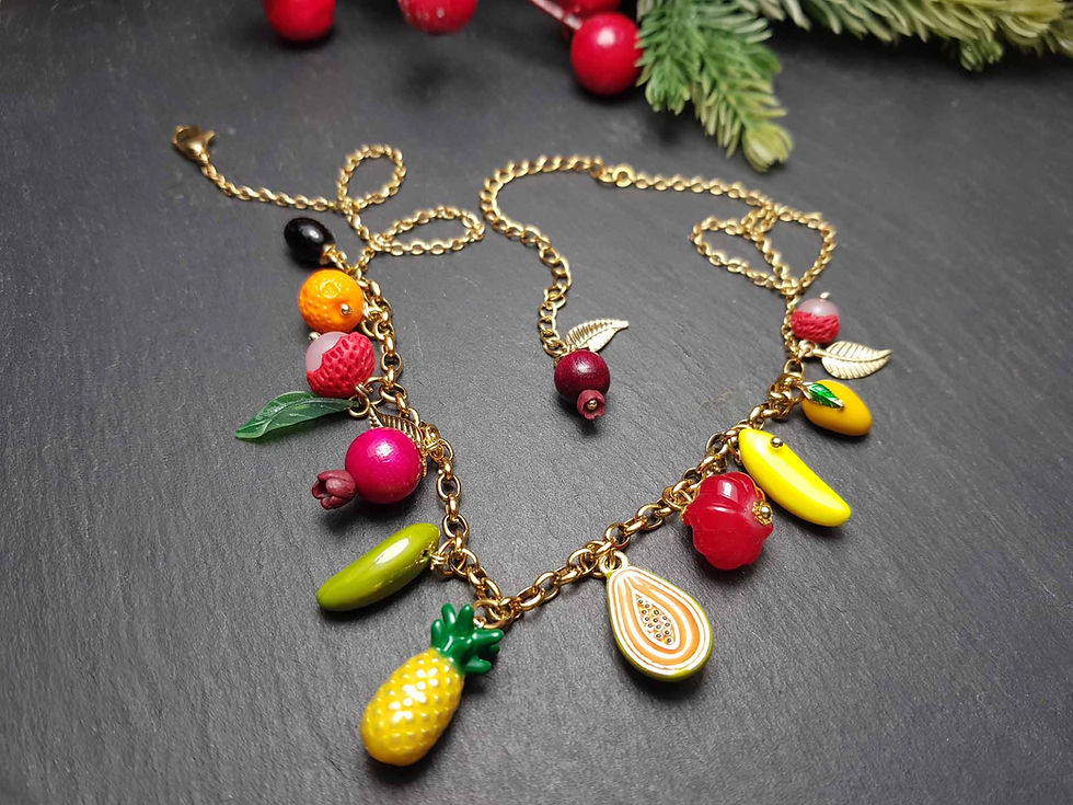 Collier acier INOX DORÉ salade de fruits en breloques - 3660C