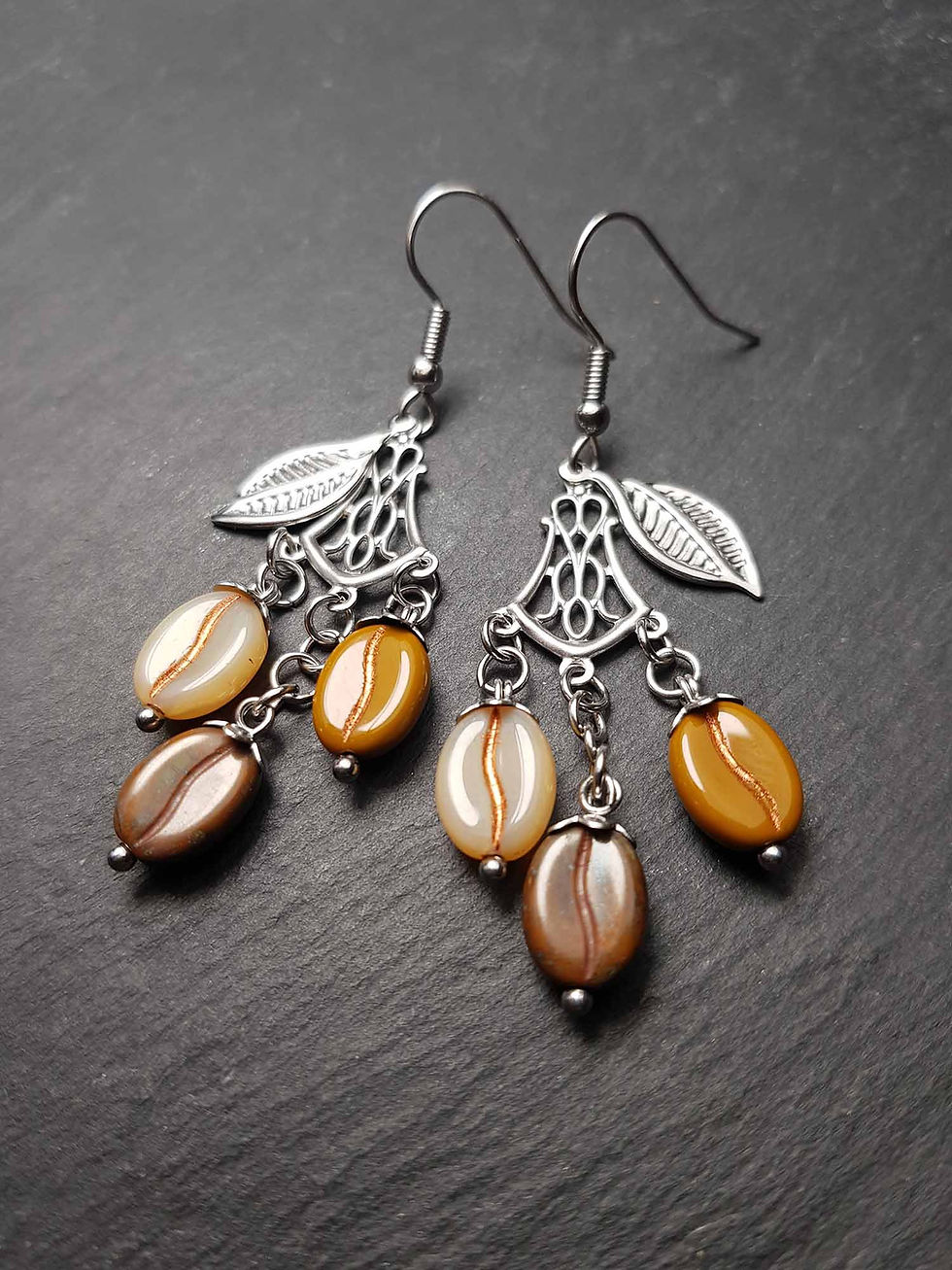 Miniature : Boucles chandelier grains de café multicolores - 3083