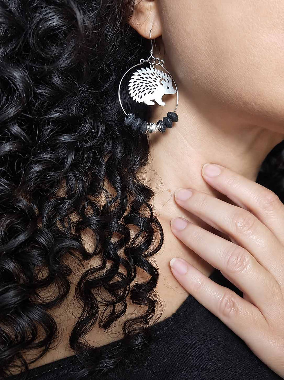 Miniature : Boucles imposantes "Ti-tang et perles de lave" - 3696