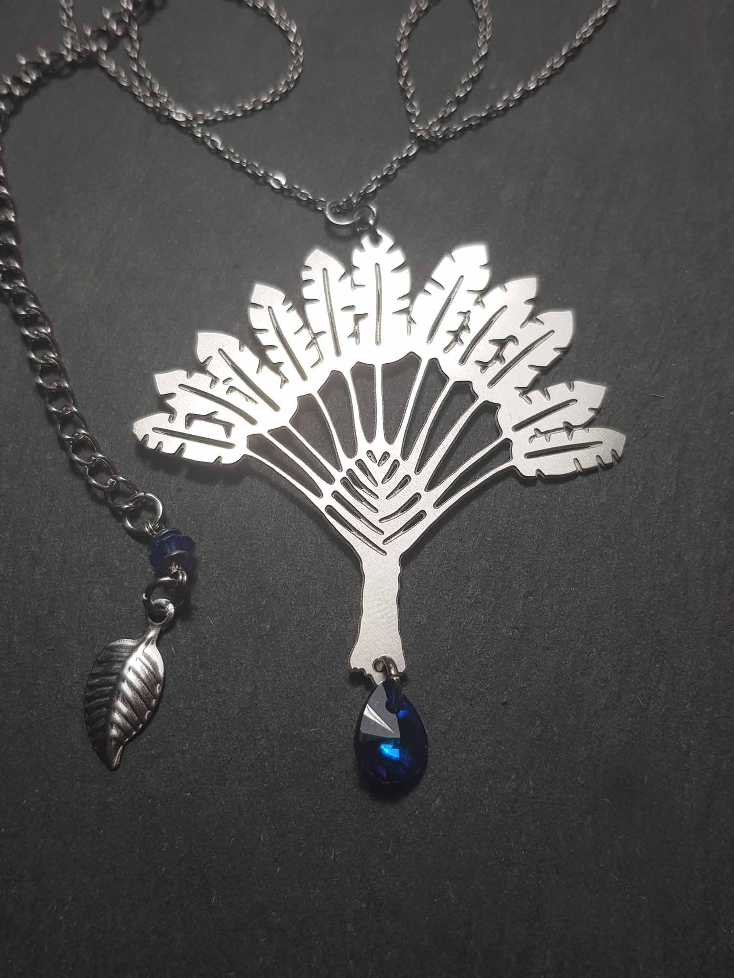 Collier original ACIER "Ravenal, l'arbre du voyageur & GOUTTE" - 3066GB